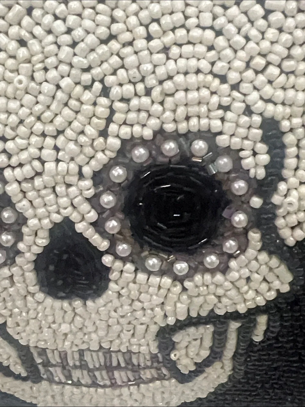 Skull Hand Beaded Black White Halloween Pillow